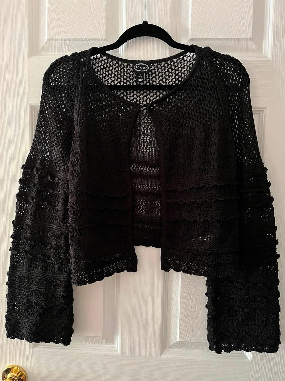 Scoop Black Crochet Open-Front Cardigan